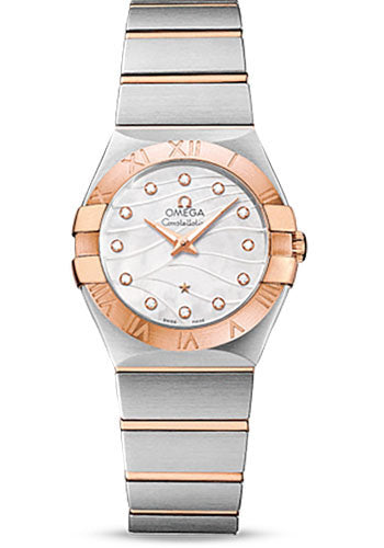 Omega Constellation Quartz 27 mm Watch - 27.0 mm Steel And Red Gold Case - 18K Red Gold Bezel - Mother-Of-Pearl Diamond Dial - Steel Bracelet - 123.20.27.60.55.006