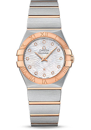 Omega Constellation Quartz Watch - 27 mm Steel Case - 18K Red Gold Bezel - Mother-Of-Pearl Diamond Dial - 123.20.27.60.55.007