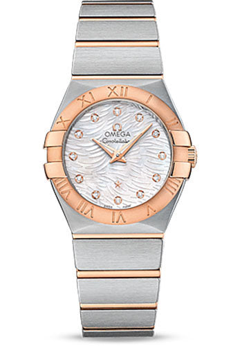 Omega Constellation Quartz Watch - 27 mm Steel Case - 18K Red Gold Bezel - Mother-Of-Pearl Diamond Dial - 123.20.27.60.55.007
