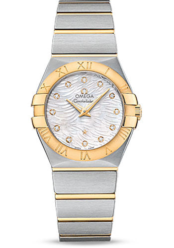 Omega Constellation Quartz Watch - 27 mm Steel Case - Yellow Gold Bezel - Mother-Of-Pearl Diamond Dial - 123.20.27.60.55.008