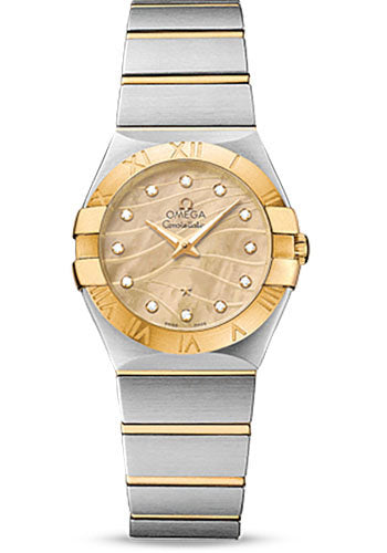 Omega Constellation Quartz 27 mm Watch - 27.0 mm Steel And Yellow Gold Case - 18K Yellow Gold Bezel - Champagne Mother-Of-Pearl Diamond Dial - Steel Bracelet - 123.20.27.60.57.001