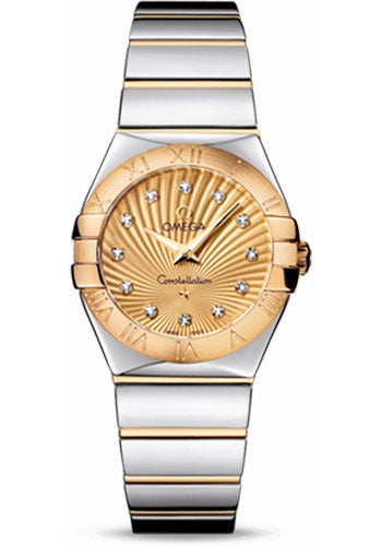 Omega Ladies Constellation Polished Quartz Watch - 27 mm Polished Steel And Yellow Gold Case - Champagne Diamond Dial - Steel And Yellow Gold Bracelet - 123.20.27.60.58.002