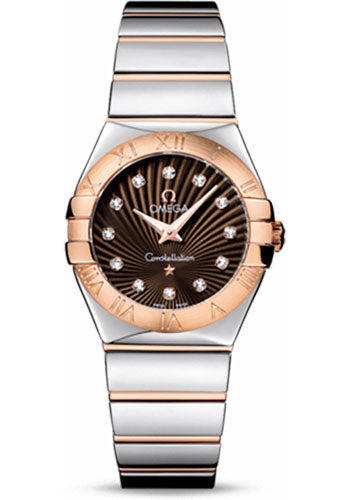 Omega Ladies Constellation Polished Quartz Watch - 27 mm Polished Steel And Red Gold Case - Brown Diamond Dial - Steel And Red Gold Bracelet - 123.20.27.60.63.002