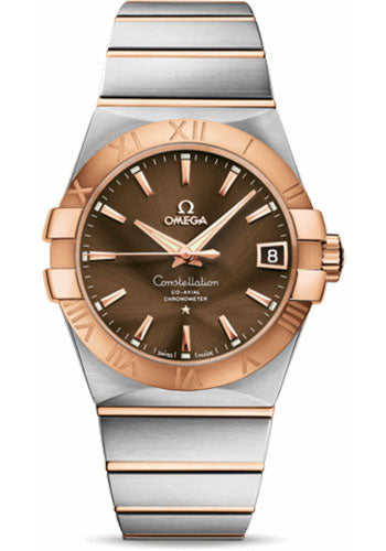 Omega Gents Constellation Chronometer Watch - 38 mm Brushed Steel And Red Gold Case - Brown Dial - 123.20.38.21.13.001