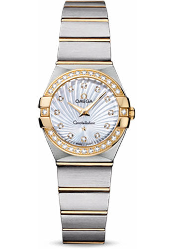 Omega Ladies Constellation Quartz Watch - 24 mm Brushed Steel And Yellow Gold Case - Diamond Bezel - Mother-Of-Pearl Diamond Dial - 123.25.24.60.55.004