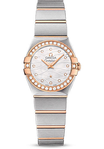 Omega Constellation Quartz Watch - 24 mm Steel And Red Gold Case - Diamond-Set Red Gold Bezel - Mother-Of-Pearl Diamond Dial - Steel Bracelet - 123.25.24.60.55.012