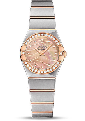 Omega Constellation Quartz Watch - 24 mm Red Gold Case - Diamond-Set Red Gold Bezel - Red Gold Mother-Of-Pearl Diamond Dial - Steel Bracelet - 123.25.24.60.57.002