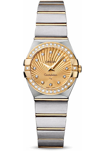 Omega Ladies Constellation Quartz Watch - 24 mm Brushed Steel And Yellow Gold Case - Diamond Bezel - Champagne Diamond Dial - 123.25.24.60.58.001