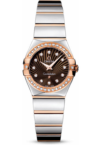 Omega Ladies Constellation Polished Quartz Watch - 24 mm Polished Steel And Red Gold Case - Diamond Bezel - Brown Diamond Dial - Steel And Red Gold Bracelet - 123.25.24.60.63.002