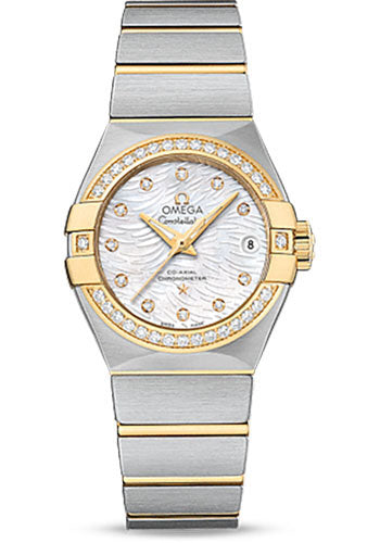 Omega Constellation Co-Axial Watch - 27 mm Steel Case - Diamond-Set Yellow Gold Bezel - Mother-Of-Pearl Dial - 123.25.27.20.55.007