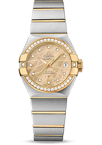 Omega Constellation Co-Axial Watch - 27 mm Steel And Yellow Gold Case - Diamond-Set Yellow Gold Bezel - Champagne Mother-Of-Pearl Dial - Steel Bracelet - 123.25.27.20.57.002