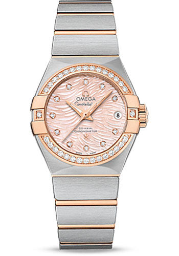Omega Constellation Co-Axial 27 mm Watch - 27.0 mm Steel Case - Red Gold Diamond Bezel - Pink Mother-Of-Pearl Diamond Dial - 123.25.27.20.57.004
