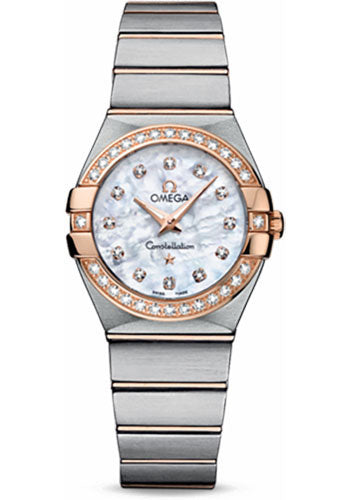 Omega Ladies Constellation Quartz Watch - 27 mm Brushed Steel And Red Gold Case - Diamond Bezel - Mother-Of-Pearl Diamond Dial - 123.25.27.60.55.001
