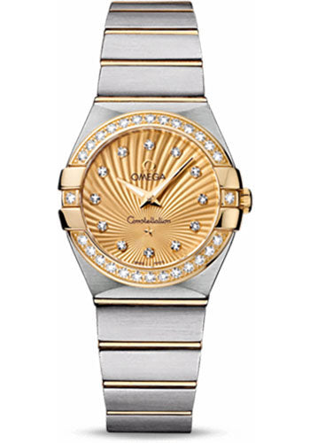 Omega Ladies Constellation Quartz Watch - 27 mm Brushed Steel And Yellow Gold Case - Diamond Bezel - Champagne Diamond Dial - 123.25.27.60.58.001