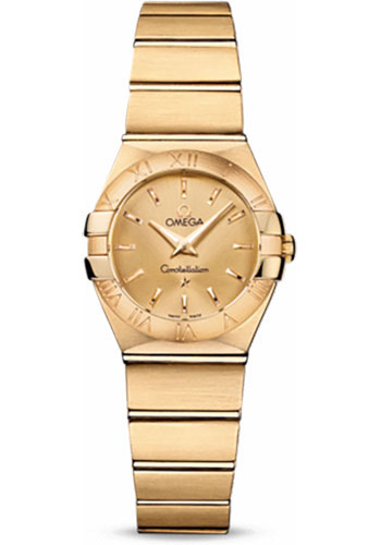 Omega Ladies Constellation Quartz Watch - 24 mm Brushed Yellow Gold Case - Champagne Dial - 123.50.24.60.08.001