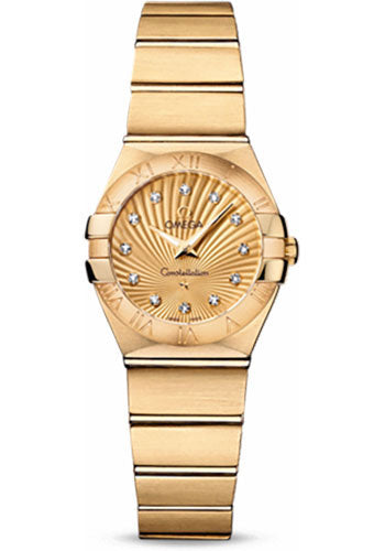 Omega Ladies Constellation Quartz Watch - 24 mm Brushed Yellow Gold Case - Champagne Diamond Dial - 123.50.24.60.58.001