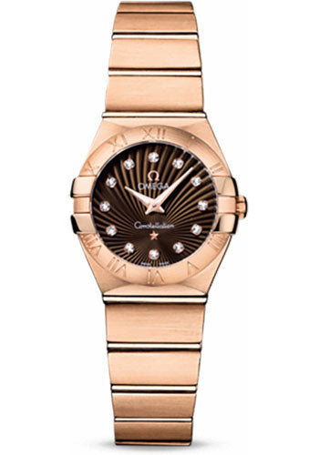 Omega Ladies Constellation Quartz Watch - 24 mm Brushed Red Gold Case - Brown Diamond Dial - 123.50.24.60.63.001