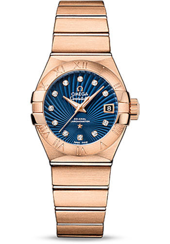 Omega Constellation Co-Axial Watch - 27 mm Brushed Red Gold Case - Blue Supernova Diamond Dial - 123.50.27.20.53.001