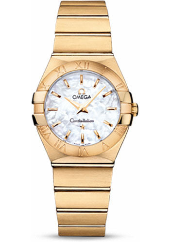 Omega Ladies Constellation Quartz Watch - 27 mm Brushed Yellow Gold Case - Mother-Of-Pearl Dial - 123.50.27.60.05.002
