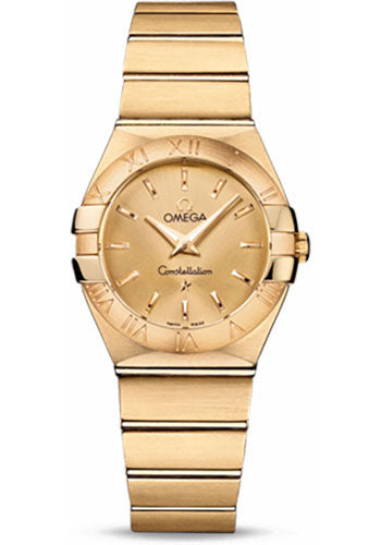 Omega Ladies Constellation Quartz Watch - 27 mm Brushed Yellow Gold Case - Champagne Dial - 123.50.27.60.08.001