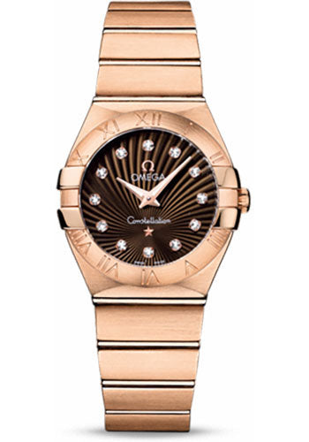 Omega Ladies Constellation Quartz Watch - 27 mm Brushed Red Gold Case - Brown Diamond Dial - 123.50.27.60.63.001