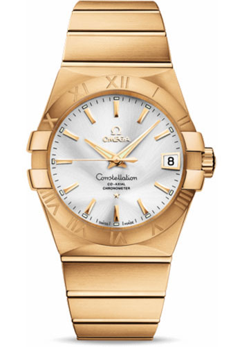 Omega Gents Constellation Chronometer Watch - 38 mm Brushed Yellow Gold Case - Silver Dial - 123.50.38.21.02.002