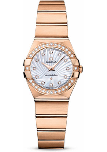 Omega Ladies Constellation Quartz Watch - 24 mm Brushed Red Gold Case - Diamond Bezel - Mother-Of-Pearl Diamond Dial - 123.55.24.60.55.001