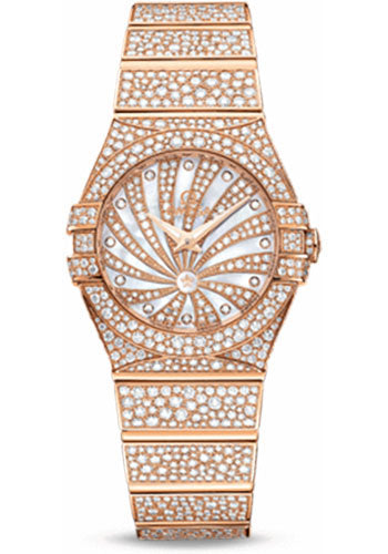Omega Ladies Constellation Luxury Edition Watch - 24 mm Red Gold Case - Snow-Set Diamond Bezel - Mother-Of-Pearl Diamond Dial - 123.55.24.60.55.009