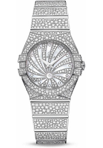Omega Ladies Constellation Luxury Edition Watch - 24 mm White Gold Case - Snow-Set Diamond Bezel - Mother-Of-Pearl Diamond Dial - 123.55.24.60.55.010