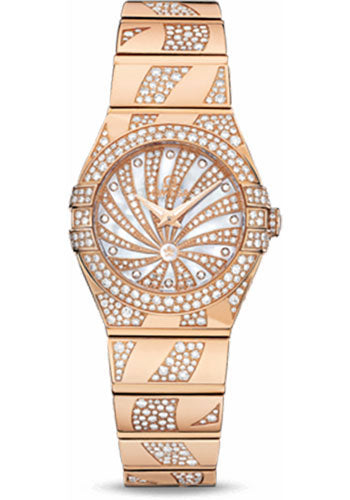 Omega Ladies Constellation Luxury Edition Watch - 24 mm Red Gold Case - Snow-Set Diamond Bezel - Mother-Of-Pearl Diamond Dial - 123.55.24.60.55.011