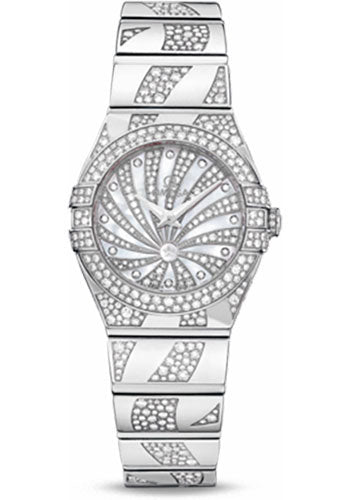 Omega Ladies Constellation Luxury Edition Watch - 24 mm White Gold Case - Snow-Set Diamond Bezel - Mother-Of-Pearl Diamond Dial - 123.55.24.60.55.012