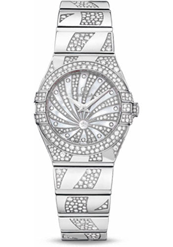 Omega Ladies Constellation Luxury Edition Watch - 24 mm White Gold Case - Snow-Set Diamond Bezel - Mother-Of-Pearl Diamond Dial - 123.55.24.60.55.012
