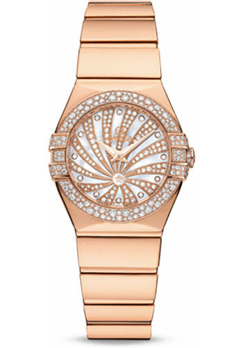 Omega Ladies Constellation Luxury Edition Watch - 24 mm Red Gold Case - Snow-Set Diamond Bezel - Mother-Of-Pearl Diamond Dial - 123.55.24.60.55.013