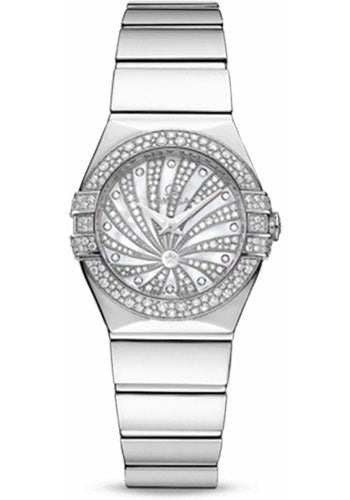 Omega Ladies Constellation Luxury Edition Watch - 24 mm White Gold Case - Snow-Set Diamond Bezel - Mother-Of-Pearl Diamond Dial - 123.55.24.60.55.014