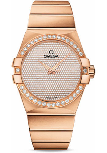 Omega Gents Constellation Jewellery Watch - 38 mm Brushed Red Gold Case - Diamond Bezel - Diamond Paved Dial - 123.55.38.20.99.004