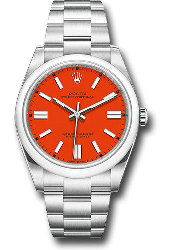 Rolex Oyster Perpetual 41 Watch - Domed Bezel - Coral Red Index Dial - Oyster Bracelet - 2020 Release - 124300 reio