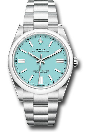 Rolex Oyster Perpetual 41 Watch - Domed Bezel - Turquoise Blue Index Dial - Oyster Bracelet - 2020 Release - 124300 tbio