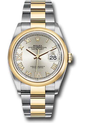 Rolex Steel and Yellow Gold Rolesor Datejust 36 Watch - Domed Bezel - Silver Roman Dial - Oyster Bracelet - 126203 sdr69o