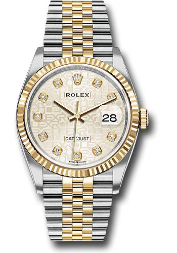 Rolex Steel and Yellow Gold Rolesor Datejust 36 Watch - Fluted Bezel - Silver Jubilee Diamond Dial - Jubilee Bracelet - 126233 sjdj