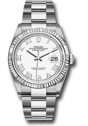 Rolex Steel Datejust 36 Watch - Fluted Bezel - White Roman Dial - Oyster Bracelet - 2019 Release - 126234 wro