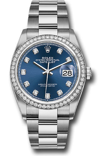 Rolex Steel Datejust 36 Watch - Diamond Bezel - Blue Diamond Dial - Oyster Bracelet - 2019 Release - 126284RBR bldo