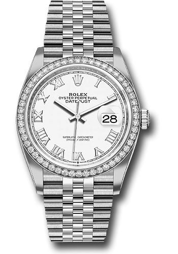 Rolex Steel Datejust 36 Watch - Diamond Bezel - White Roman Dial - Jubilee Bracelet - 2019 Release - 126284RBR wrj