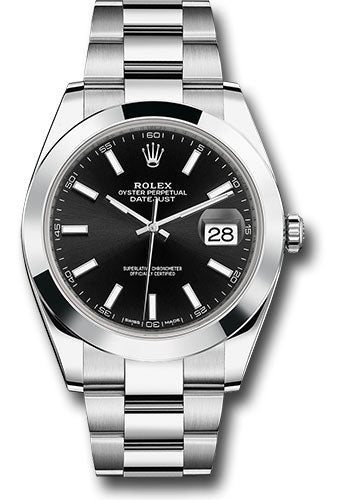 Rolex Steel Datejust 41 Watch - Smooth Bezel - Black Index Dial - Oyster Bracelet - 126300 bkio