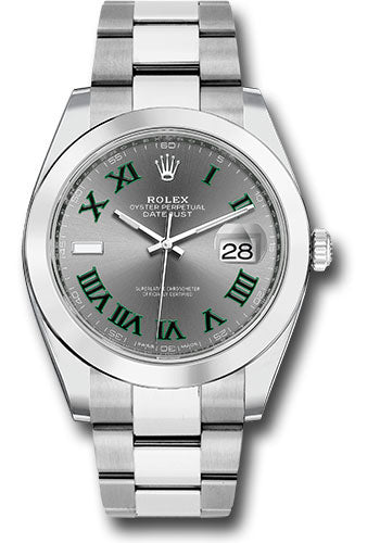 Rolex Steel Datejust 41 Watch - Smooth Bezel - Slate Green Roman Dial - Oyster Bracelet - 126300 slgro