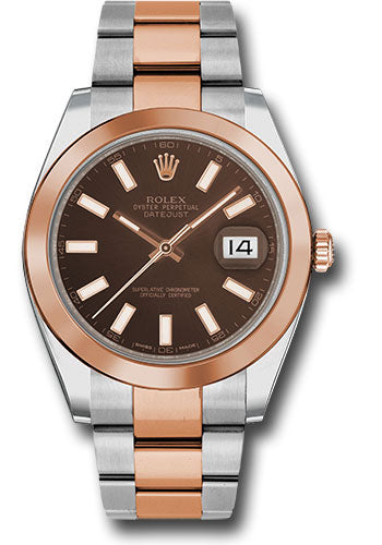 Rolex Steel and Everose Rolesor Datejust 41 Watch - Smooth Bezel - Chocolate Index Dial - Oyster Bracelet - 126301 choio