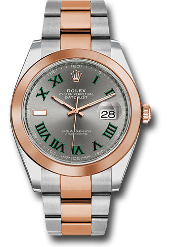 Rolex Steel and Everose Gold Rolesor Datejust 41 Watch - Smooth Bezel - Slate Gray Green Roman Wimbledon Dial - Oyster Bracelet - 126301 slgro