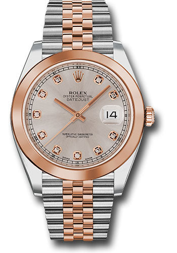 Rolex Steel and Everose Rolesor Datejust 41 Watch - Smooth Bezel - Sundust Diamond Dial - Jubilee Bracelet - 126301 sudj