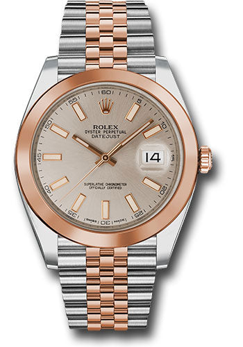 Rolex Steel and Everose Rolesor Datejust 41 Watch - Smooth Bezel - Sundust Index Dial - Jubilee Bracelet - 126301 suij