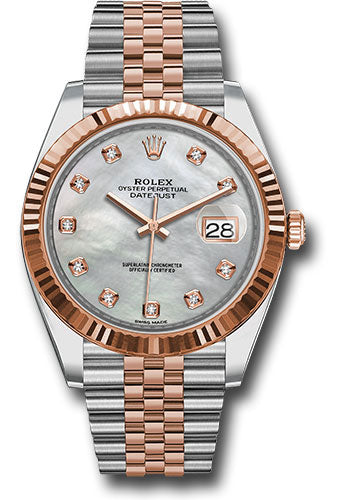 Rolex Steel and Everose Rolesor Datejust 41 Watch - Fluted Bezel - Mother-Of-Pearl Diamond Dial - Jubilee Bracelet - 126331 mdj