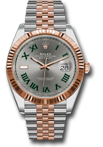 Rolex Steel and Everose Rolesor Datejust 41 Watch - Fluted Bezel - Slate Gray Green Roman Dial - Jubilee Bracelet - 126331 slgrj